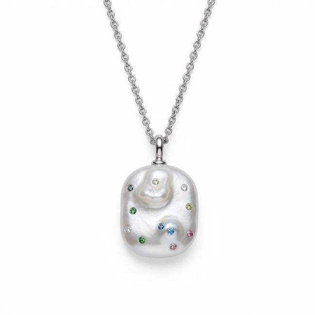 Multigem Embedded Baroque Pearl Necklace