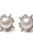 Sunflower Crystal Cluster Pearl Stud Earrings