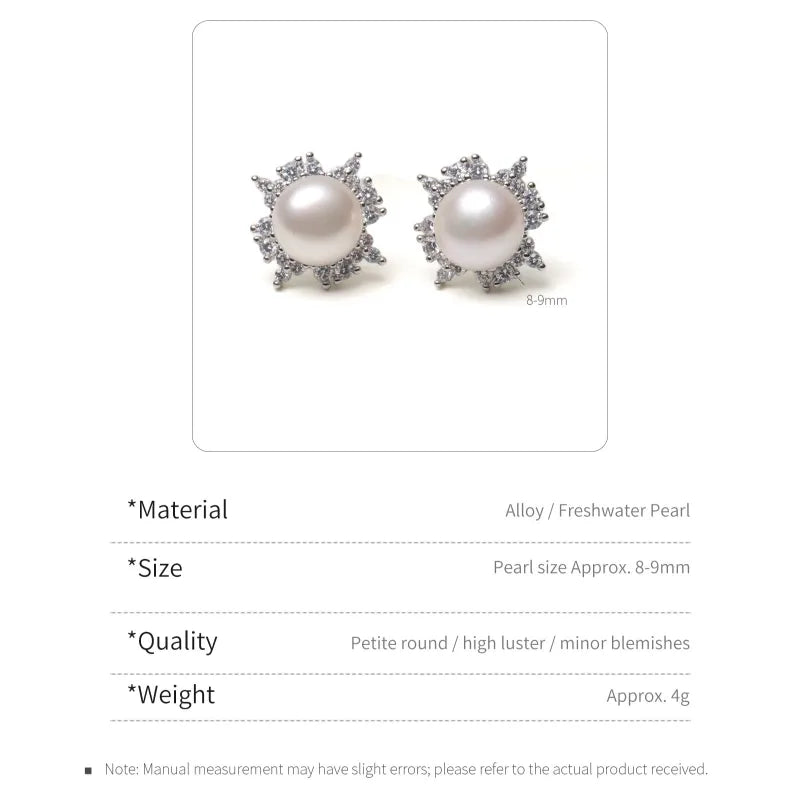 Sunflower Crystal Cluster Pearl Stud Earrings