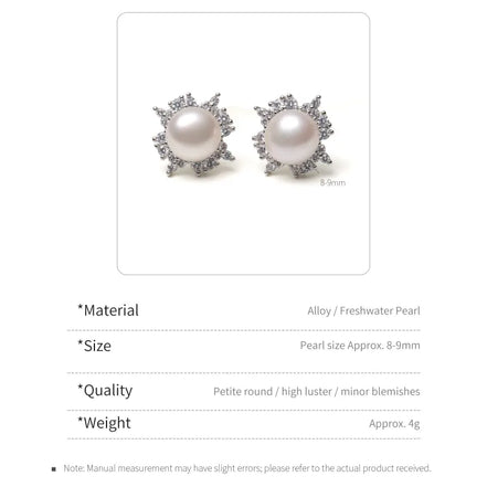 Sunflower Crystal Cluster Pearl Stud Earrings
