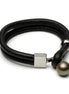 Tahitian Black Pearl Bracelet with Genuine Leather Double Strand
