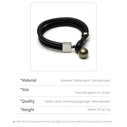 Tahitian Black Pearl Bracelet with Genuine Leather Double Strand