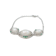 Vintage Three-Pearl Silver Halo Bracelet