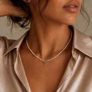 Vintage Gold Bow Natural Pearl Choker Necklace