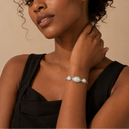 Vintage Three-Pearl Silver Halo Bracelet