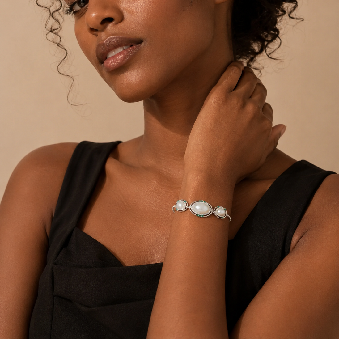 Vintage Three-Pearl Silver Halo Bracelet