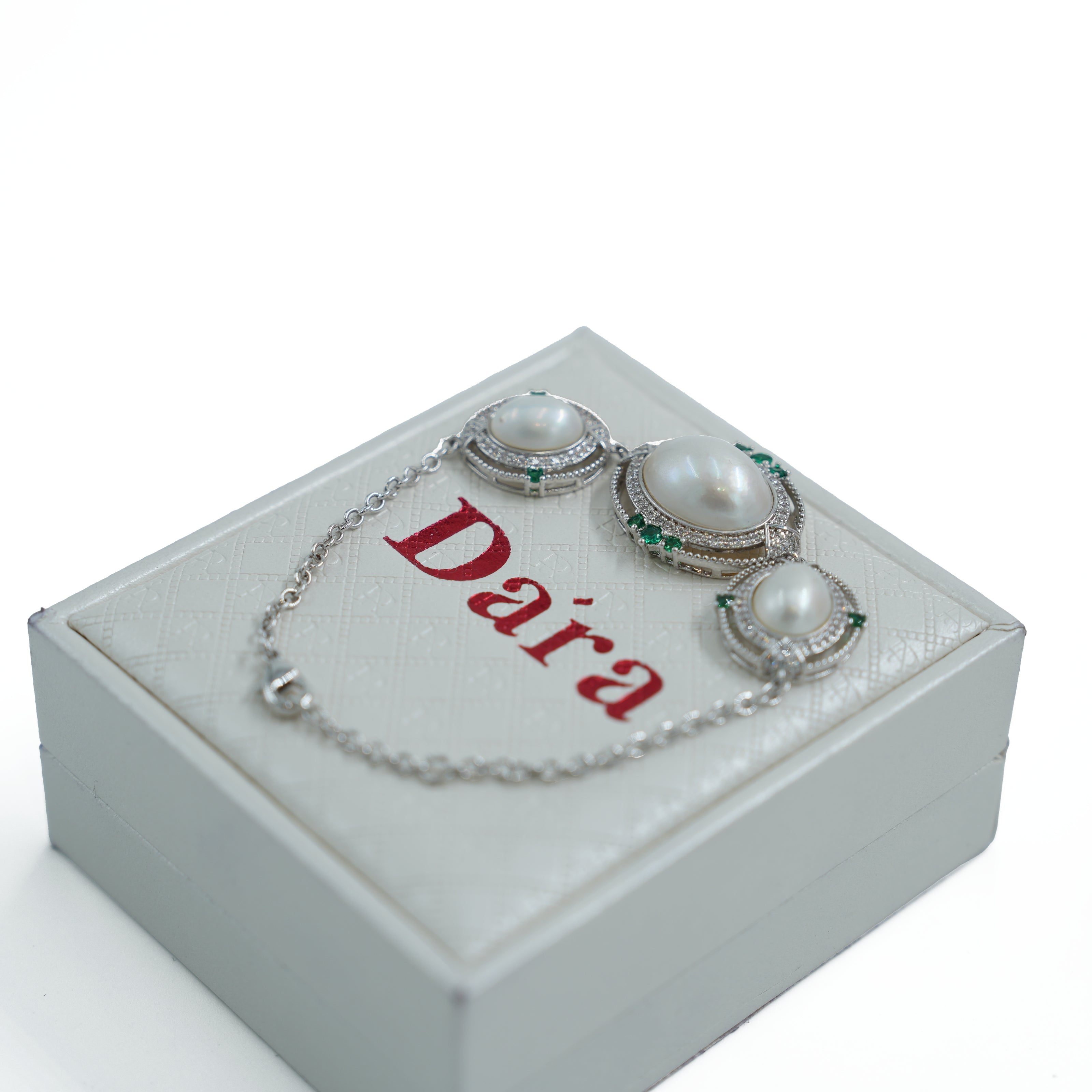 Vintage Three-Pearl Silver Halo Bracelet