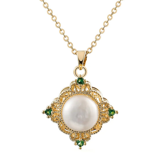 Vintage Emerald & Natural Pearl Pendant Necklace | Bridal & Holiday Gift