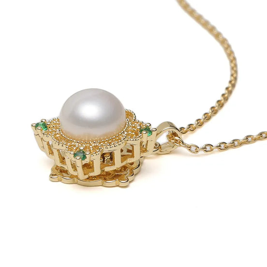 Vintage Emerald & Natural Pearl Pendant Necklace | Bridal & Holiday Gift