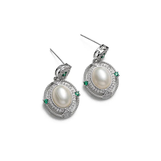 Vintage Emerald Pearl Drop Earrings