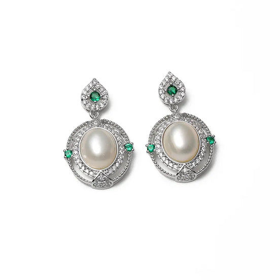 Vintage Emerald Pearl Drop Earrings