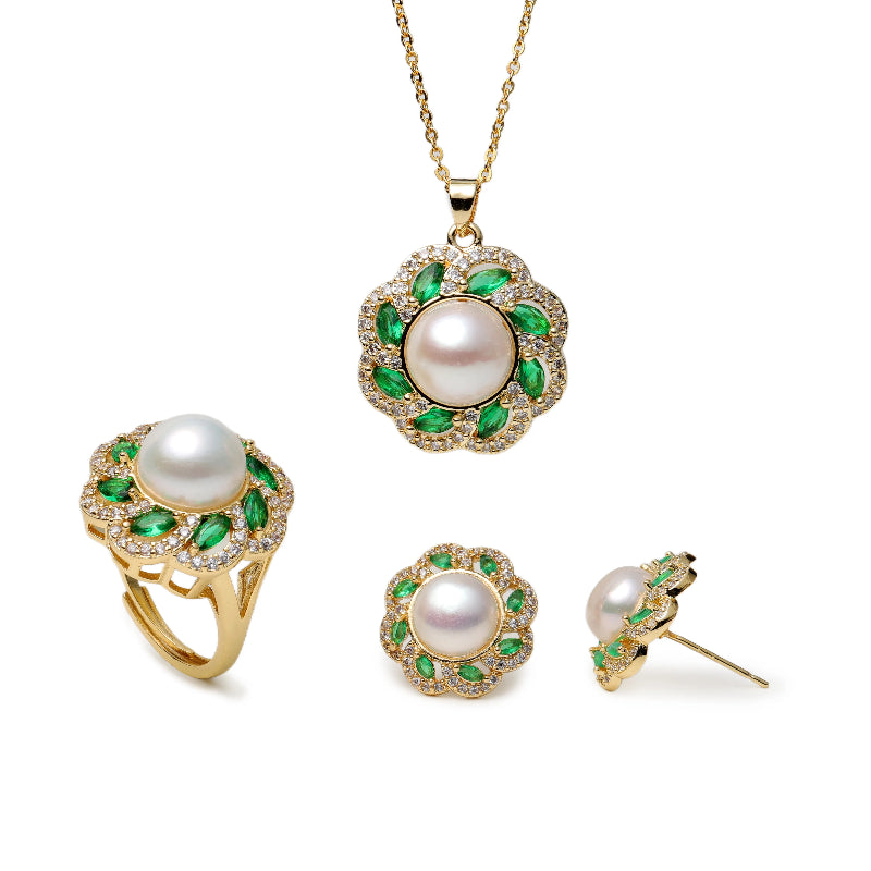 Vintage Floral Pearl Jewelry Set