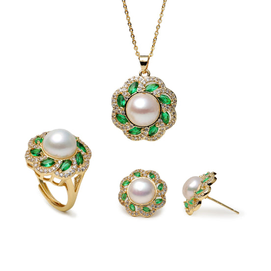 Vintage Floral Pearl Jewelry Set