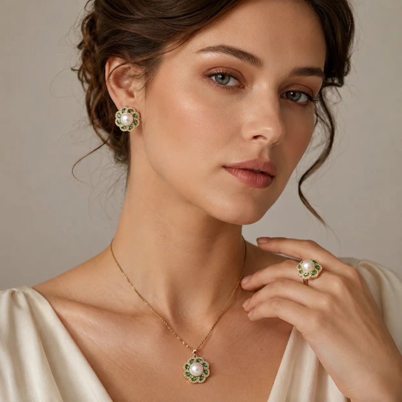 Vintage Floral Pearl Jewelry Set