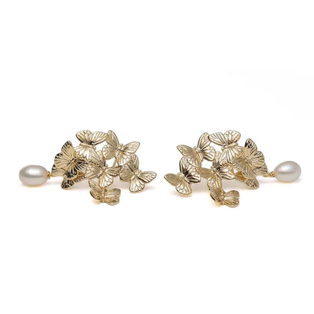 Vintage Golden Butterfly Pearl Earrings