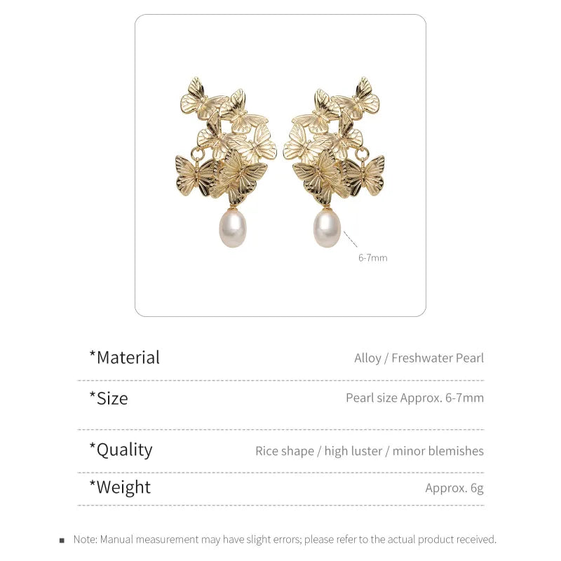 Vintage Golden Butterfly Pearl Earrings