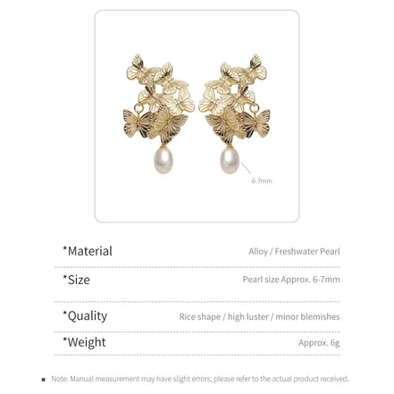 Vintage Golden Butterfly Pearl Earrings