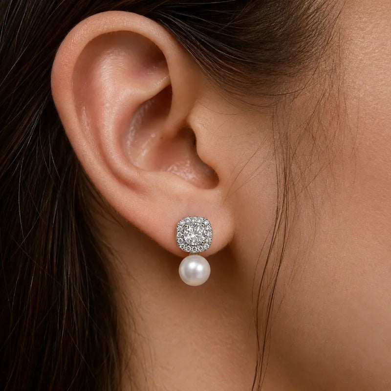 Vintage Halo Pearl Drop Earrings