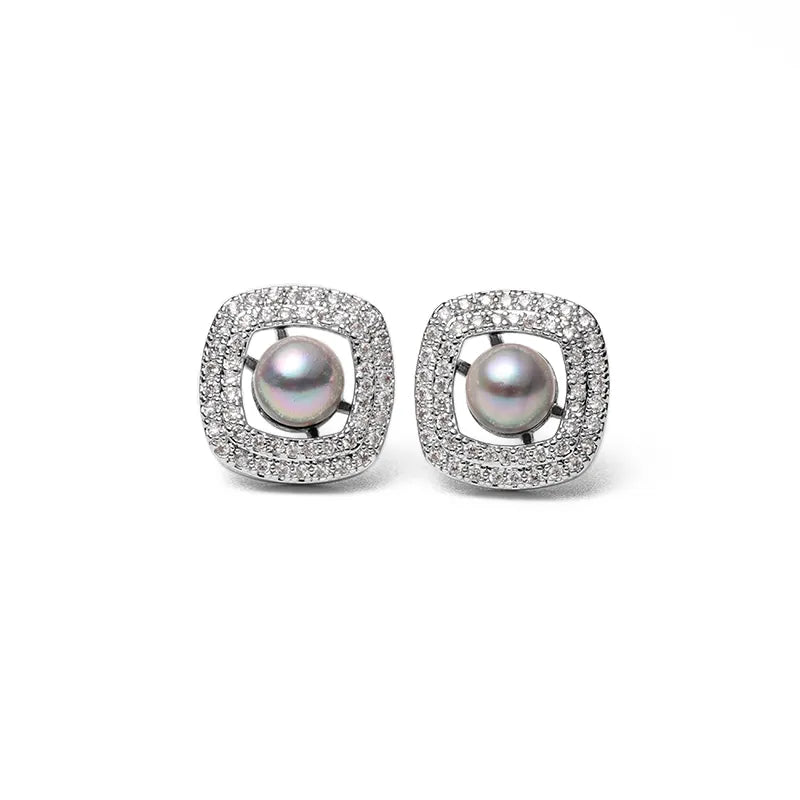 Vintage Halo Pearl Stud Earrings