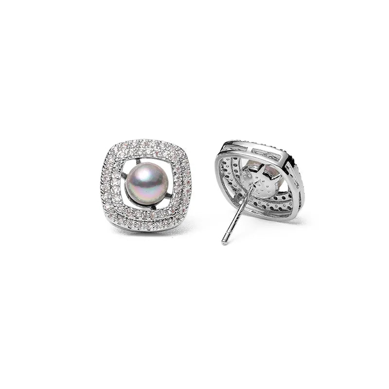Vintage Halo Pearl Stud Earrings