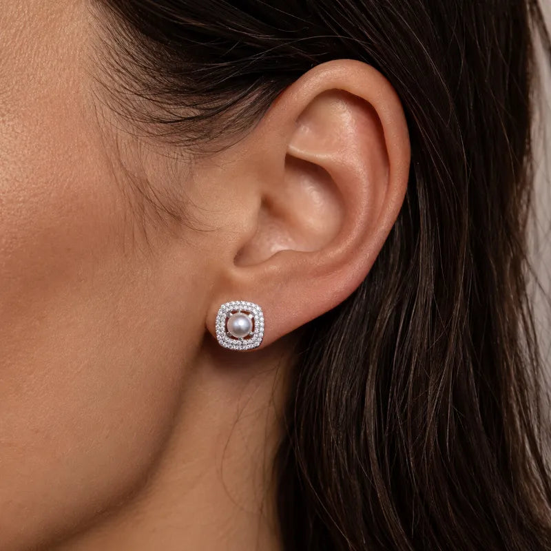 Vintage Halo Pearl Stud Earrings