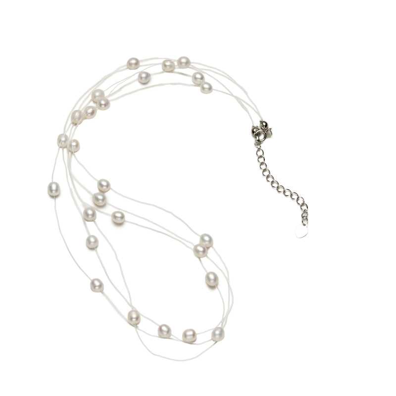 Vintage Illusion Floating Pearl Necklace and Earring Set