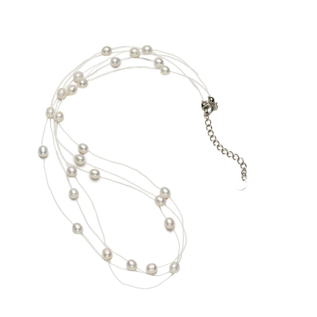 Vintage Illusion Floating Pearl Necklace and Earring Set