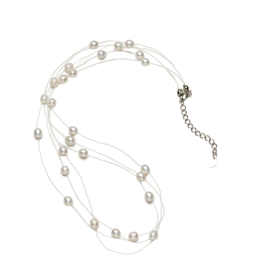 Vintage Illusion Floating Pearl Necklace and Earring Set