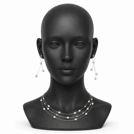 Vintage Illusion Floating Pearl Necklace and Earring Set