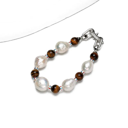 Vintage Silver Baroque Pearl Tiger Eye Bracelet