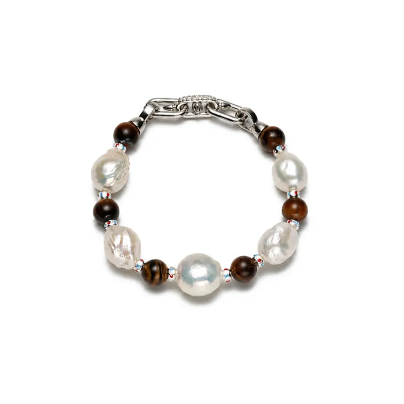 Vintage Silver Baroque Pearl Tiger Eye Bracelet