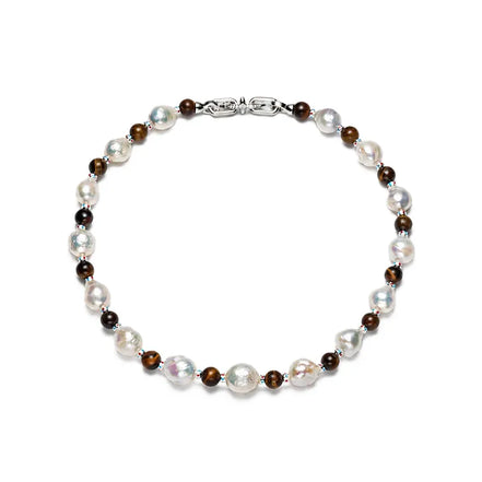 Vintage Silver Baroque Pearl Tiger Eye Choker Necklace