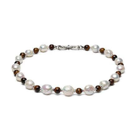 Vintage Silver Baroque Pearl Tiger Eye Choker Necklace