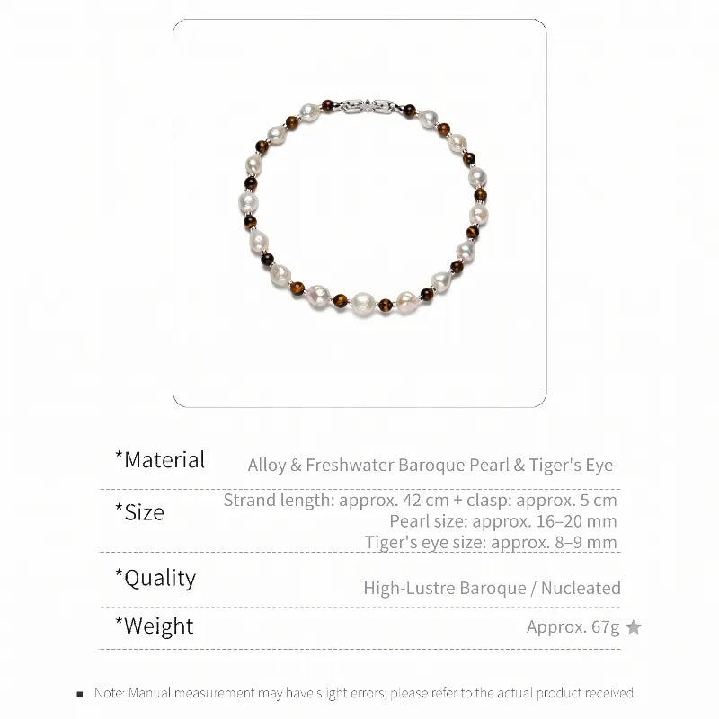 Vintage Silver Baroque Pearl Tiger Eye Choker Necklace