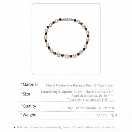 Vintage Silver Baroque Pearl Tiger Eye Choker Necklace