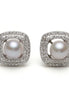 Vintage Silver Pearl Earrings with Cushion Halo Setting