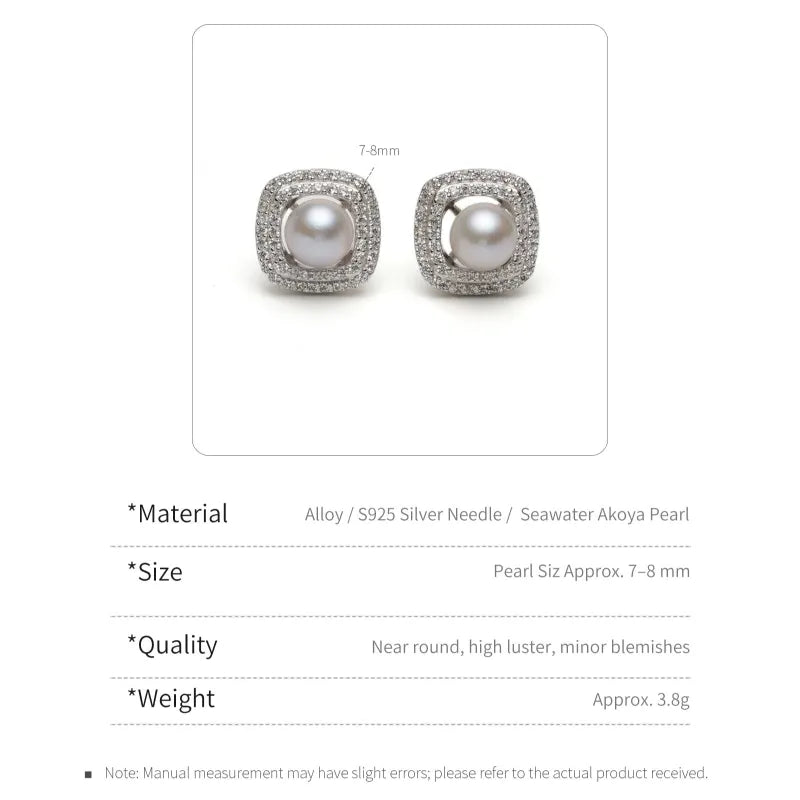 Vintage Silver Pearl Earrings with Cushion Halo Setting
