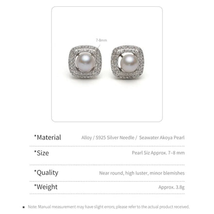 Vintage Silver Pearl Earrings with Cushion Halo Setting