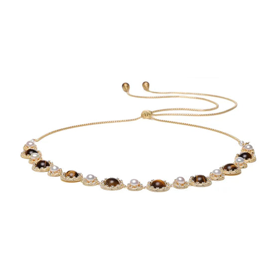 Vintage Tiger's Eye Pearl Necklace
