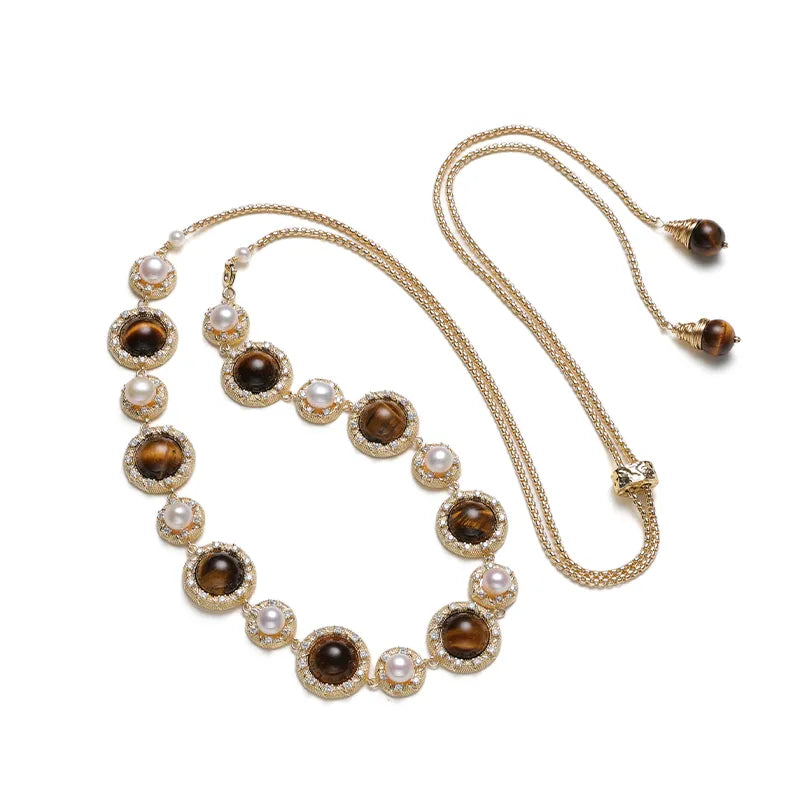 Vintage Tiger's Eye Pearl Necklace