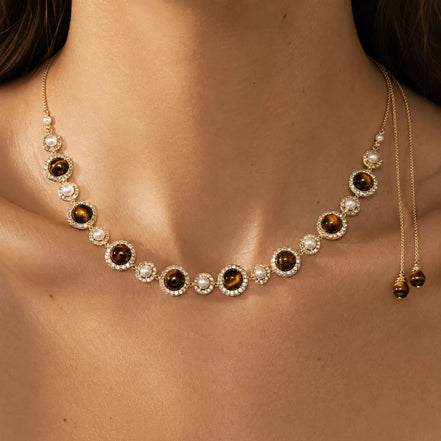 Vintage Tiger's Eye Pearl Necklace