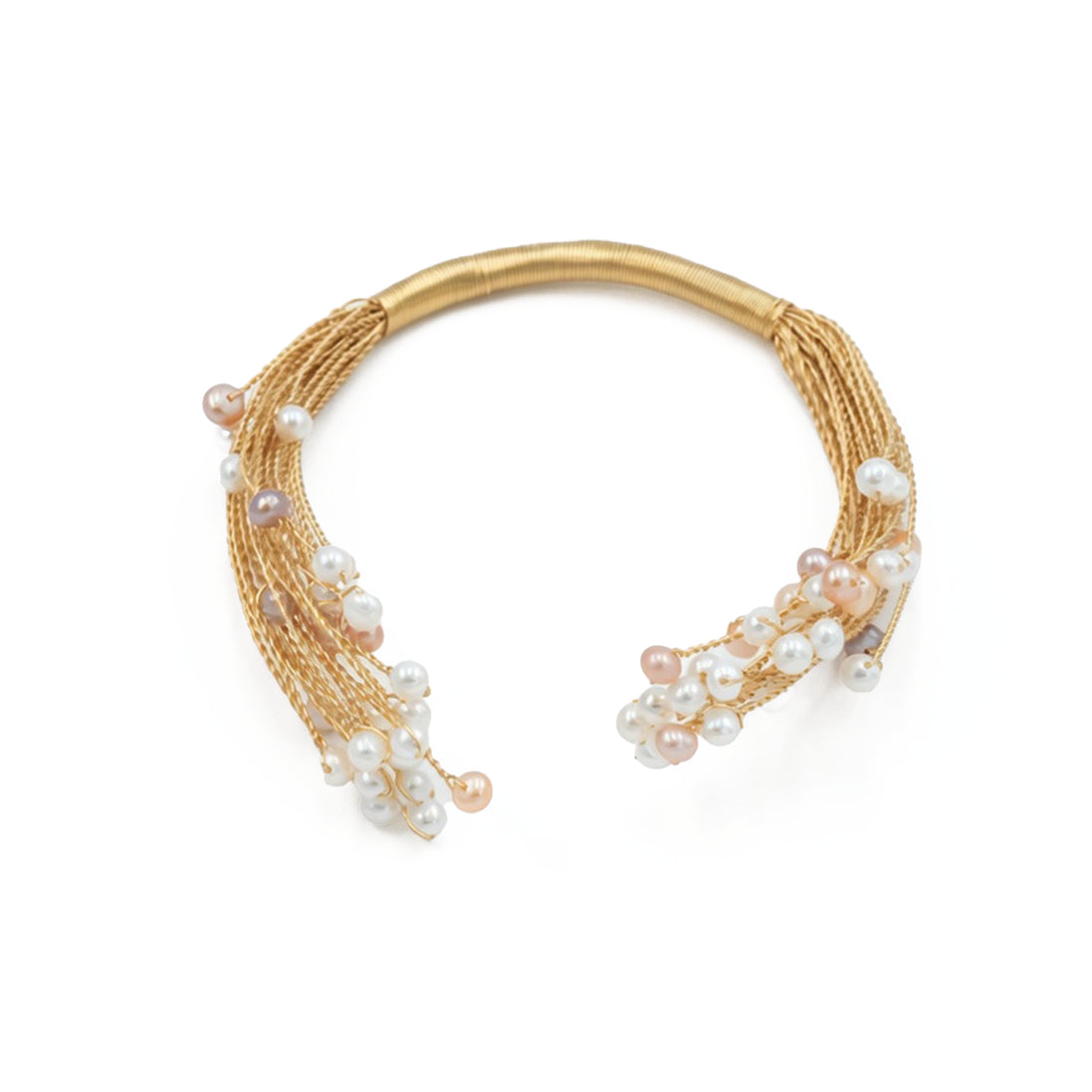 Freshwater nucleus-free colored pearl 4-5mm hand-wound mixed colored pearl open bangle