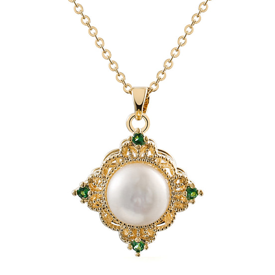 Vintage Emerald & Natural Pearl Pendant Necklace | Bridal & Holiday Gift