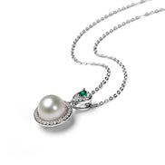 Empress Vintage Natural Pearl Halo Pendant Necklace