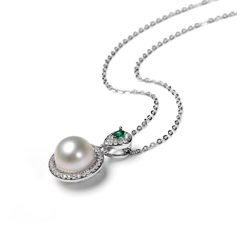 Empress Vintage Natural Pearl Halo Pendant Necklace