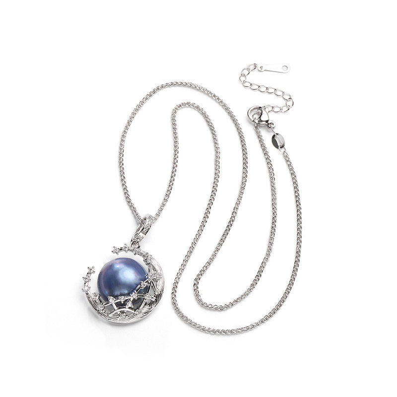Celestial Moon Grey Pearl Pendant