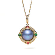 Vintage Medallion Natural Pearl Amulet Necklace