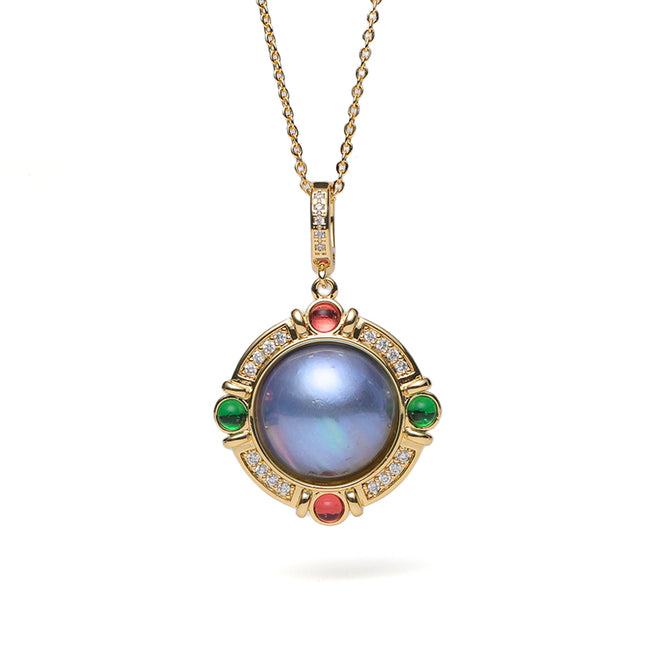 Vintage Medallion Natural Pearl Amulet Necklace
