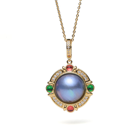 Vintage Medallion Natural Pearl Amulet Necklace