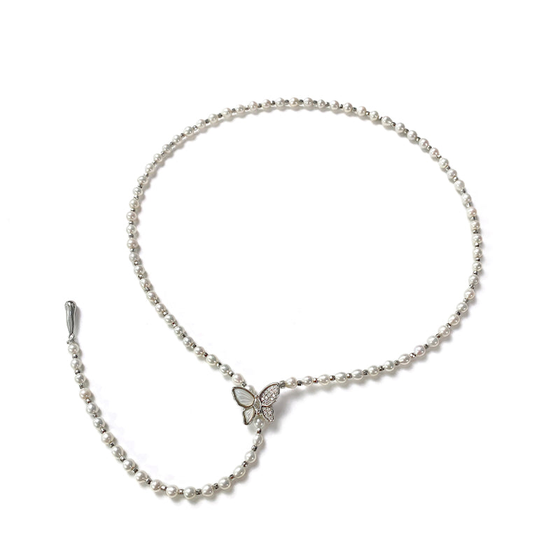 Iris Butterfly Natural Pearl Lariat Necklace